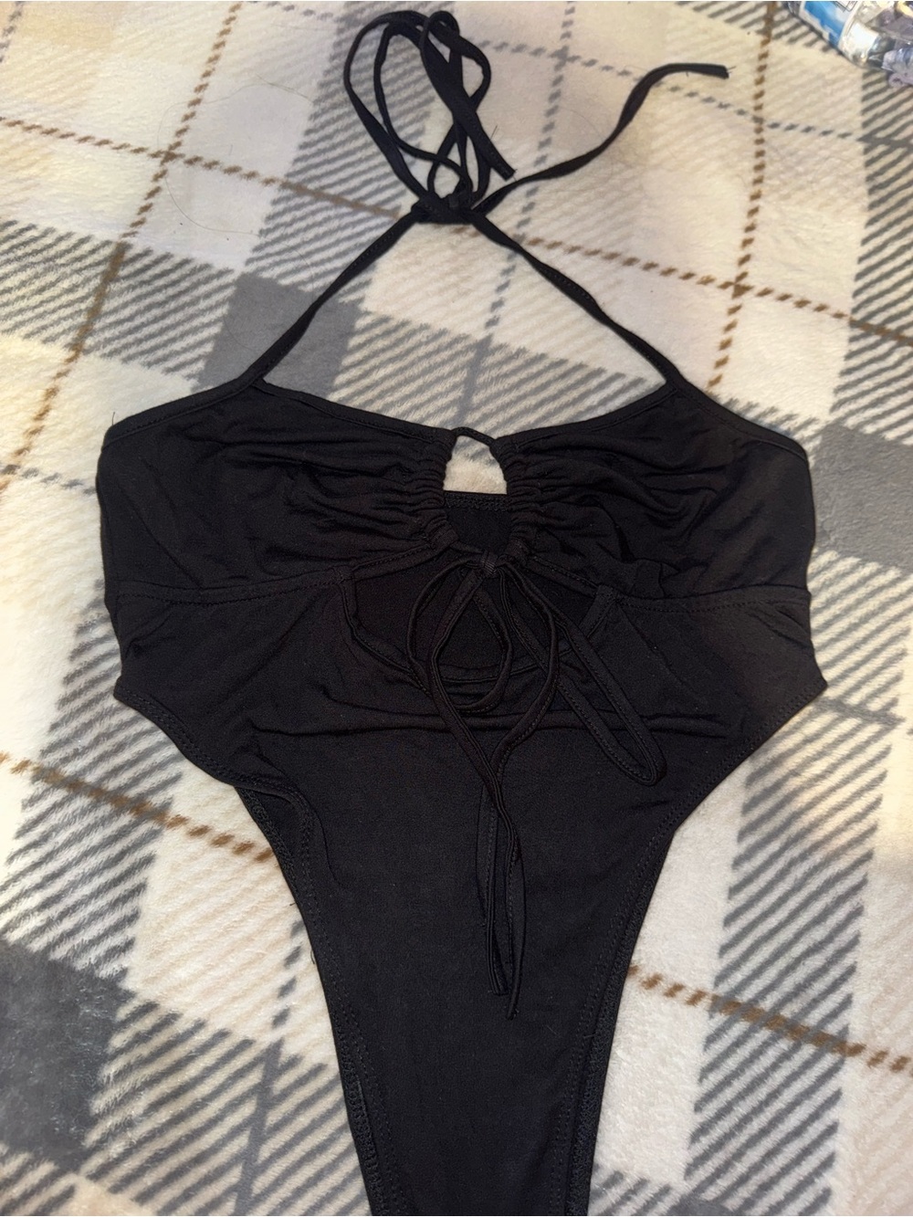 SHEIN Black Halter Ruched One-Piece Bodysuit